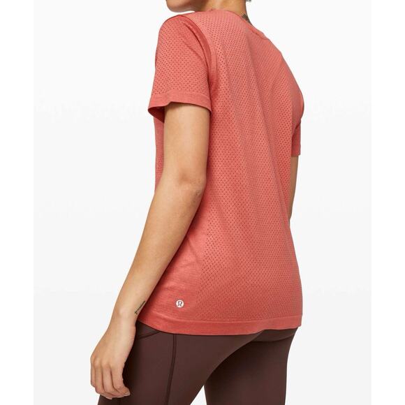 Lululemon Breeze By Rustic Coral Mesh Graphic Short Sleeve Top - Picture 2 of 6